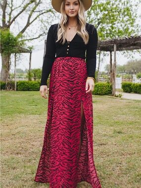 Buddy Love Bridget Red Zebra-Print Maxi Skirt